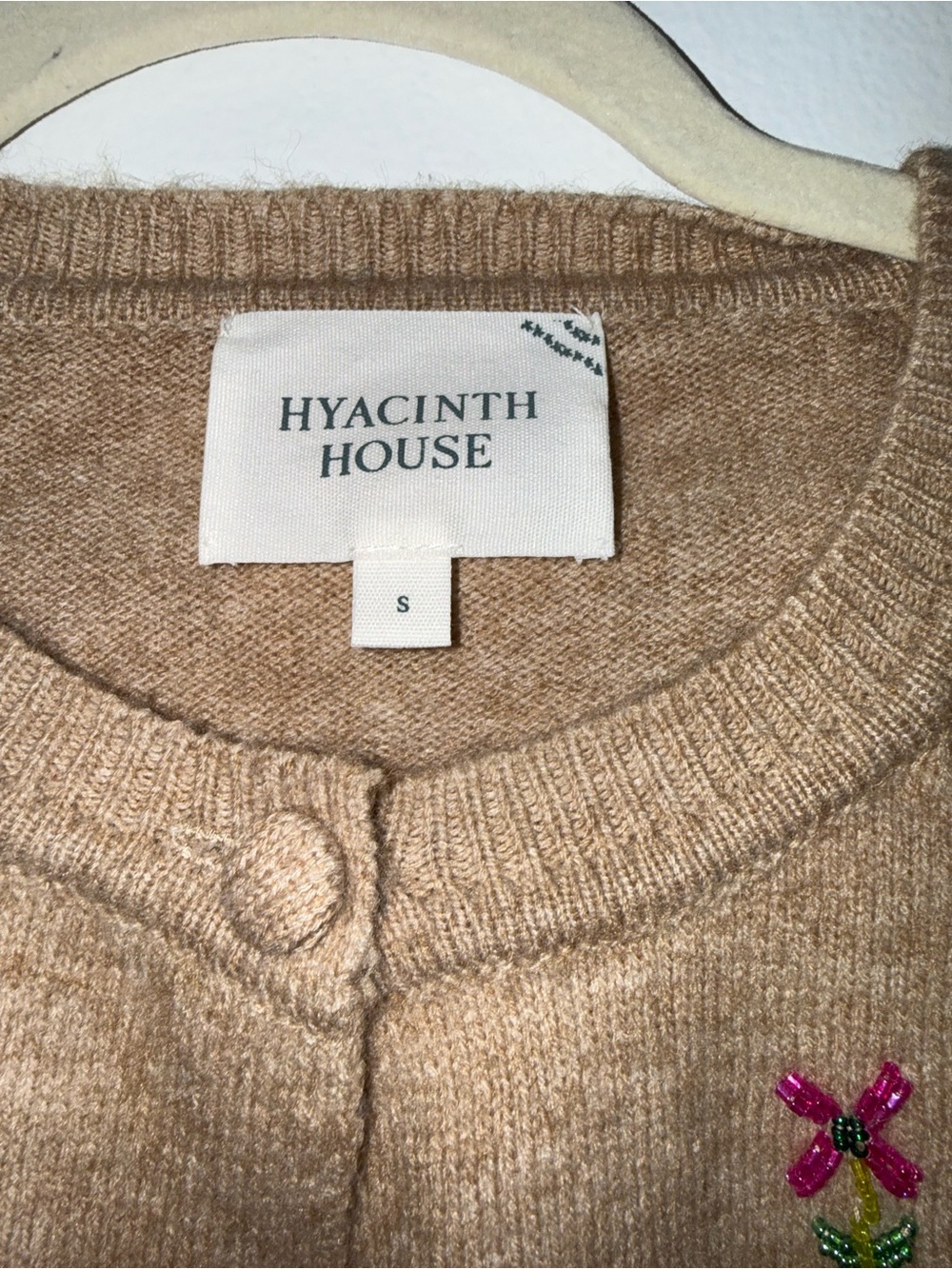 Hyacinth House Tan Embroidered Button-Up Cardigan Sweater - Picture 2 of 7
